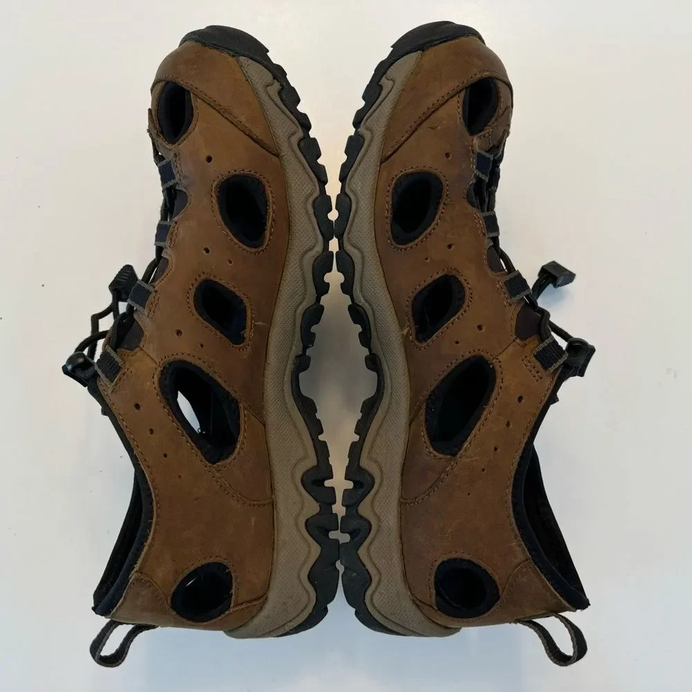 Duluth Trading Co Wild Boar Oiled Leather Sandals Brown 10 Wide 10W Adjustable